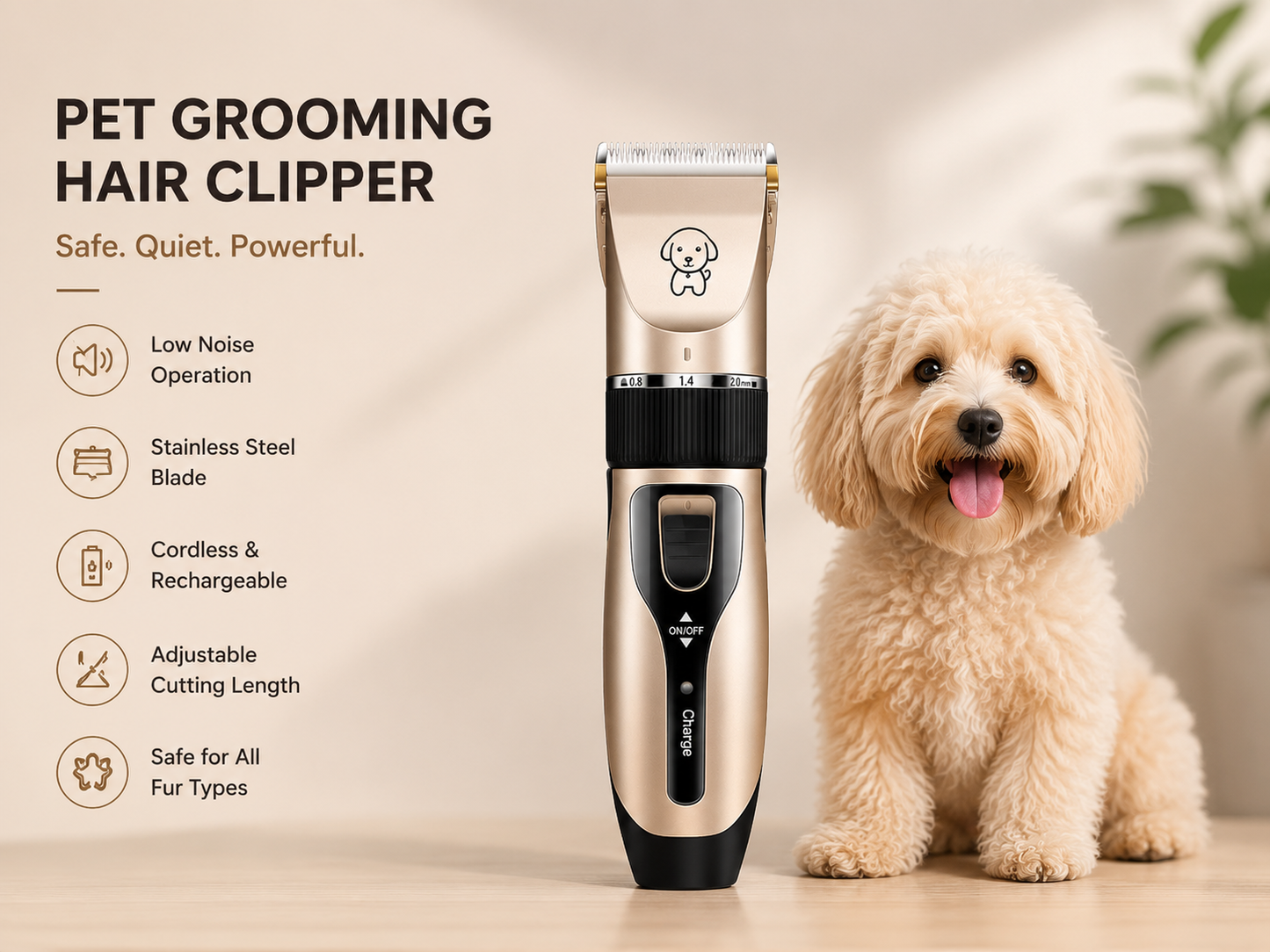 Careypet Low Noise Pet Hair Clipper  Easy Grooming For Dogs & Cats