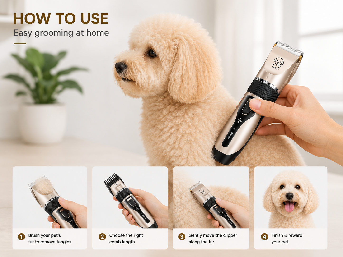 Careypet Low Noise Pet Hair Clipper  Easy Grooming For Dogs & Cats