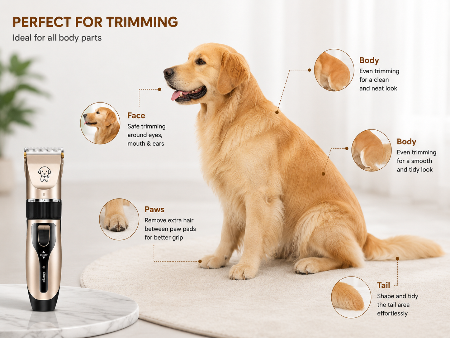 Careypet Low Noise Pet Hair Clipper  Easy Grooming For Dogs & Cats